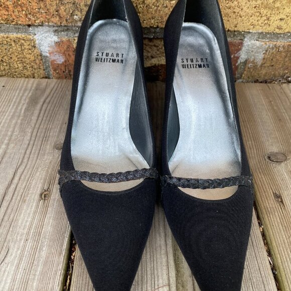 Vintage Stuart Weitzman Womens Pump Size 6 Black Satin High Heels - Picture 6 of 13